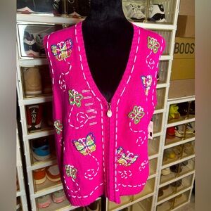 Mandal Bay vintage retro pearl Butterfly Knit pink Sweater Vest